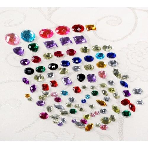 100Pcs Assorted Colors Mixed Shape Beads Acrylic Rhinestones Gem Flatback Sewing on Garments Bags Crafts Buttons DIY Decoration