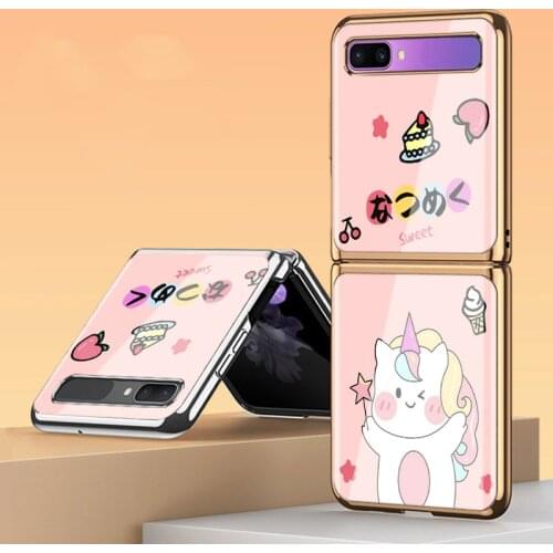 Z Flip Funda Case for Samsung Galaxy Z Flip F7000 Lovely Cartoon Unicorn Tempered Glass Shell Coque Phone Case Cover Z Flip 5G