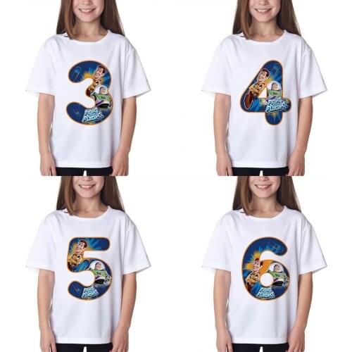 Kids Birthday Number 1~9 Toy Story Cartoon Print Children Clothes T-shirts Boy&Girl Buzz Lightyear/Woody Funny Gift Tshirt Baby