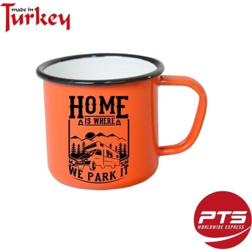 Home Where We Park It Enamelware Enamel Survival Cup Mug Orange Tableware Camping Cooking Hiking Picnic Water Coffee Tea Outdoor