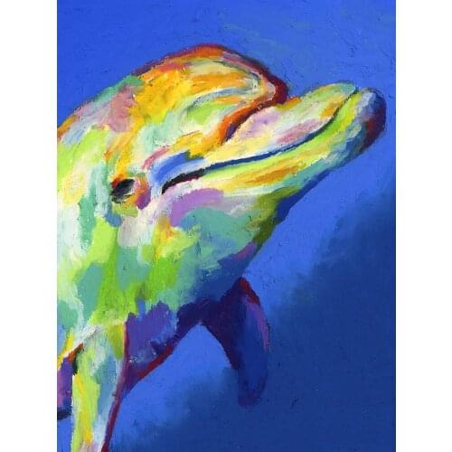 Lovely Animal Human Best Animals Friend Dolphin Portrait Oil Painting On Canvas Cute Dolphin Painting For Wall Decoration