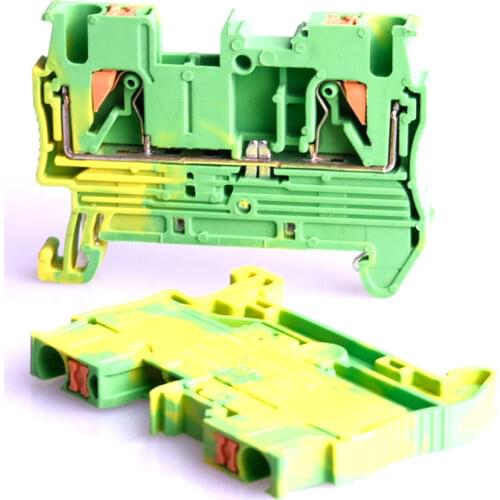 Din Rail Ground Terminal Block 10Pcs PT-2.5PE Spring Connection Feed Through Push In PT2.5-PE Wire Conductor