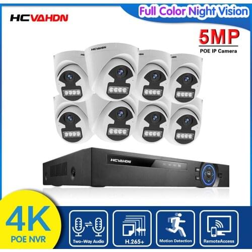 8MP NVR kit 8CH video surveillance IP camera set indoor Two-way audio home CCTV Security camera system kit 4K 8CH POE NVR XMEYE