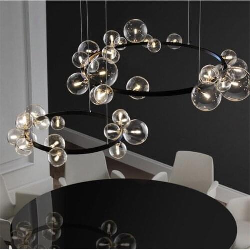 Round chandelier luxury Clear Glass LED bubble chandelier Aisle Bedroom Dining room 110/220V Nordic Home Silver Black chandelier