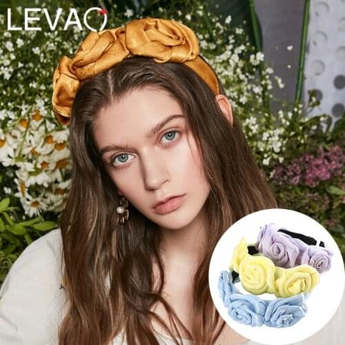Levao Satin Flower Hair Bezel Hoop Triple Rosette Headband for Women Handmade Silk Flowers Hair Band Headbands Hair Accessories