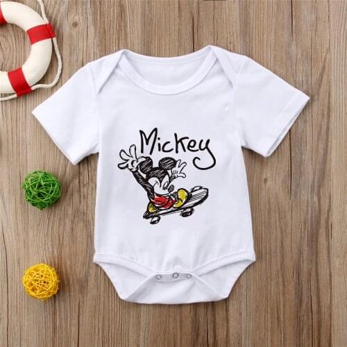 Disney Mickey Mouse Harajuku Baby Clothes New Born Summer Short Sleeve Jumpsuit Cute Infant Onesie Baby Boy Girl Bodysuit