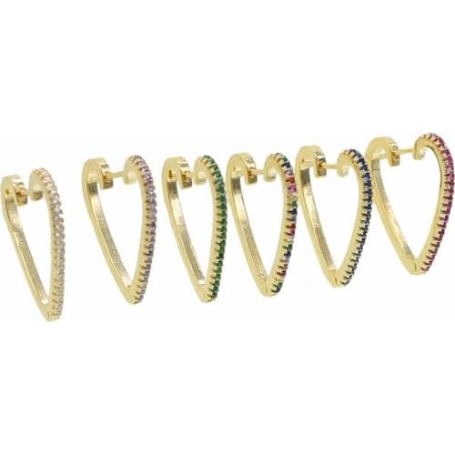 Minimal delicate multi piercing rainbow cz earrings heart shape Huggie hoop earring women Gold filled European colorful jewelry