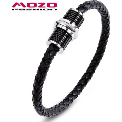 Fashion Men Women Braided Leather Bracelets Unique Stainless Steel Magnetic Buckle Bangles Unisex Jewelry PS2028