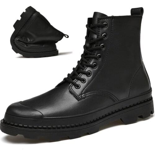 Tactical Military Mens Boots Fashion Outdoor Shoes Men Leather Casual Ankle Boots Winter Plush Snow Shoes Motorcycle Boots Male