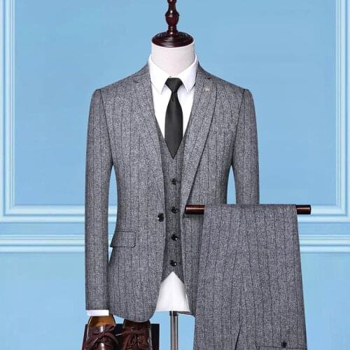 2019 spring new classic suit styles for men luxury tuxedo 3 piece wedding suits for men striped dress man suit