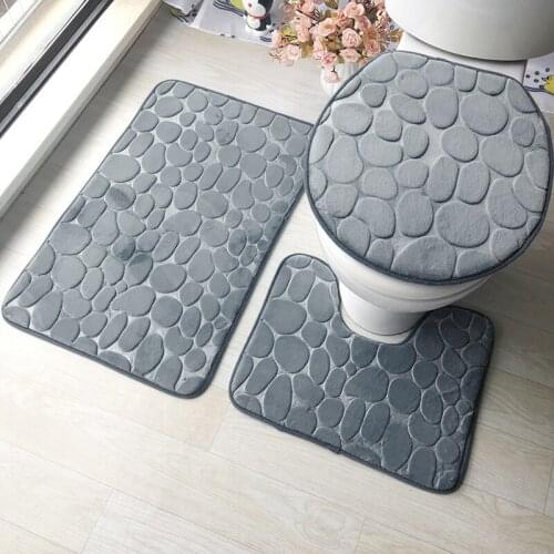 3 Piece Set Bathroom Mat Embossing Flannel Toilet Seat Cover Bath Mats Absorbent Soft Bathroom Rugs Set Home Decoration