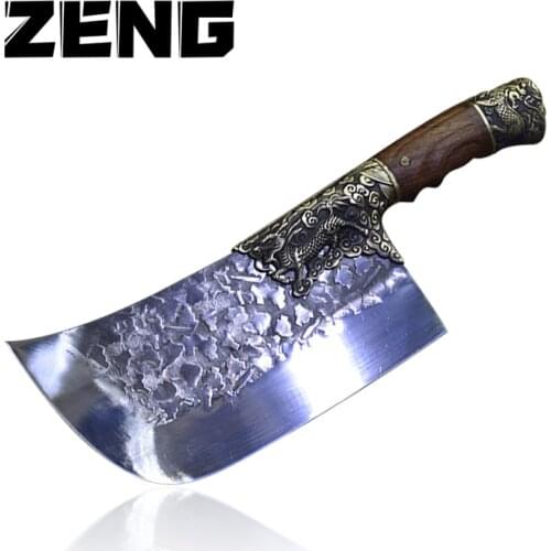 ZENG New Cook Handmade Fixed Blade Kitchen Chopping Chef Knife for Cutting Meat Cleaver Figured Vegetable Cutter Cooking Tools