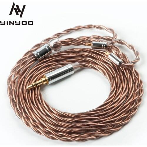 Yinyoo 4 Core 5N UPOCC Single Crystal Copper Upgraded Cable with MMCX/2PIN/QDC 2.5/3.5/4.4mm for KZ DQ6 EDX TINHIFI T2 BLON BL01