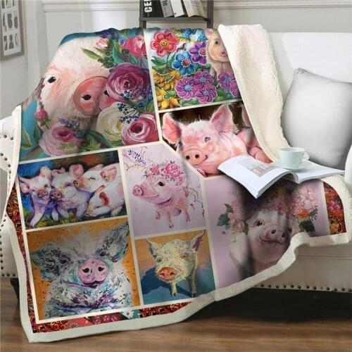 Pet pig Sherpa Blankets for Beds sofa Gorgeous Floral Printed Plush Bedding Girls Throw thicken Blanket soft Bedspread Love Gift