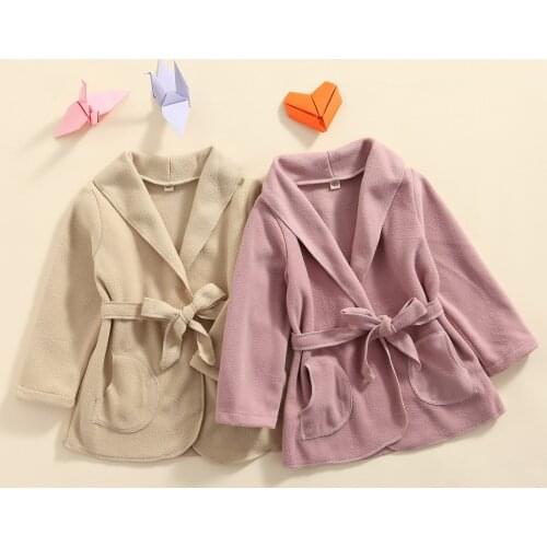 FOCUSNORM 1-6Y Autumn Lovely Kids Girls Coat with Belt 2 Colors Solid Long Sleeve Pockets Long Length Cardigan Outwear