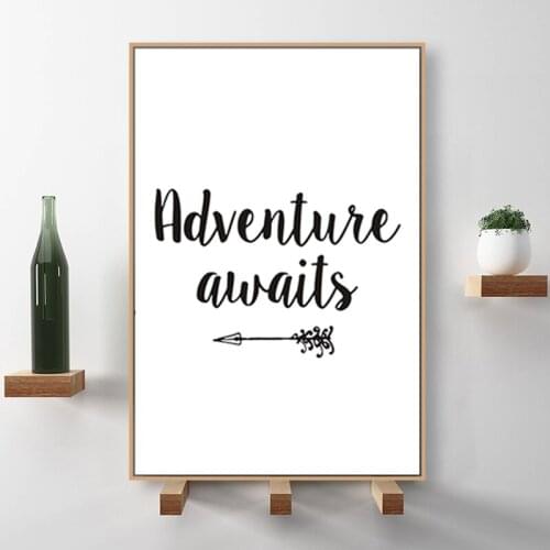 Poster Canvas Paintings Adventure Awaits Arrow Black White Print Motivational Quote Nursery Art Wall Pictures Kids Room Decor