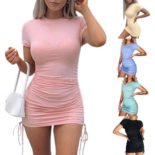 Women Fashion Elegant Summer Dress Short Sleeve Elastic Slim Ribbing Party Dress for Party Banquet Dating