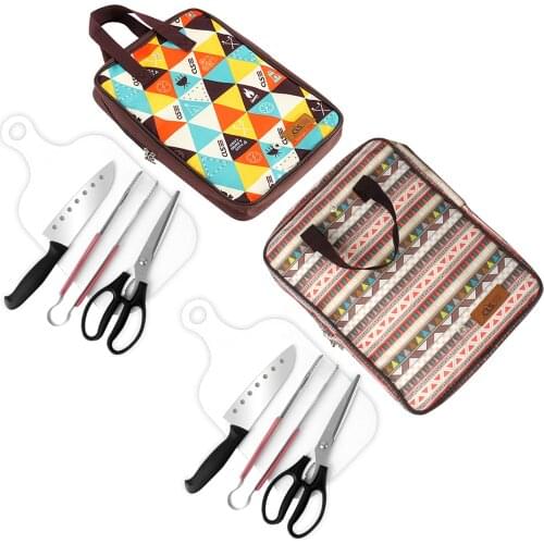 Portable 5pcs/set Outdoor Cookware Camping Barbecue Simple Kitchen Utensils Set Stainless Steel Knives Cutting Board Picnic Bag