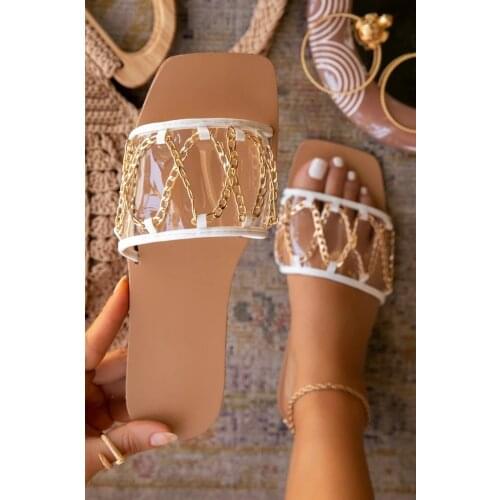 Sexy Luxury Women Fashion Slippers Outdoor Summer Modern Slides Transparent Upper Chain Cross-tied Woman Sandals Shoes Ladies