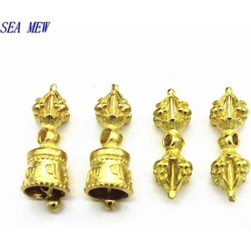 SEA MEW 5 Sets 8*20mm Vintage Tibetan Buddhist Pure Brass Spacer Beads Vajry Pestle Vajra Bell Charms For Jewelry Making