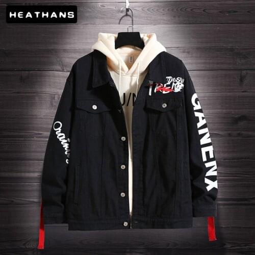 Spring Autumn Printed Jean Jacket Mens Japanese Fashion Long-sleeved Denim Jacket Mens Personality Loose Denim Clothes For Male