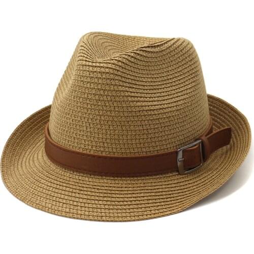 2021 Small eaves Summer Jazz Womens Straw Hat Beach Mens Sun Hat Casual Panama Mens Hat Belt Straw Hat Sun Hat