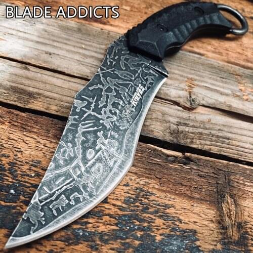 HEAVY DUTY Bowie Knife W/Sheath! Solid 440c Stainless Steel Full Tang Acid Etched Scimitar Blade! Tactical jungle hunting knives