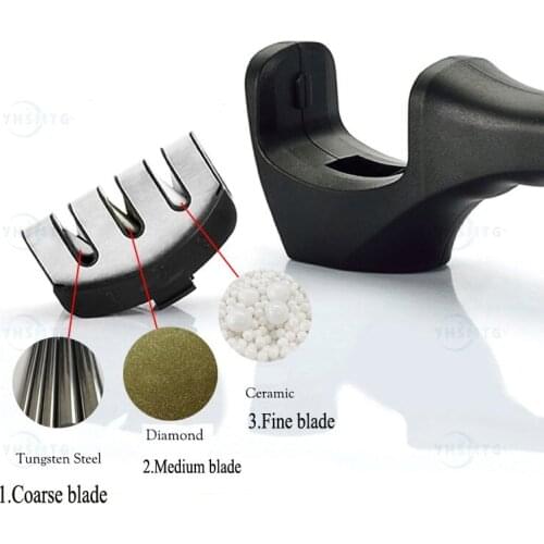 Knife Sharpener 3 Grade Sharpener Stainless Steel Diamond&Tungsten Steel&Ceramic Blade Non-slip Base Kitchen Tools Accessories