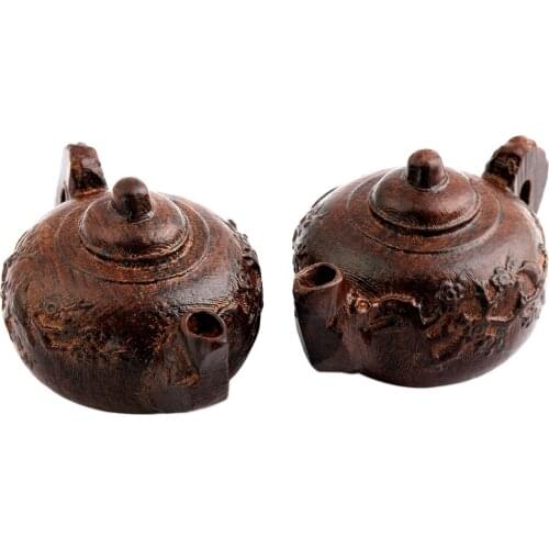 TUMBEELLUWA 1 Pair Teapot Statue Wood Carved Figurine Decor Home Guardian