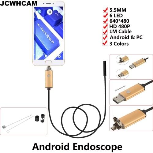 JCWHCAM 5.5mm 2IN1 USB Endoscope Camera 1/2/5/ 10m Snake Tube Pipe Waterproof USB Endoskop Car Inspection Borescope Mini Camera