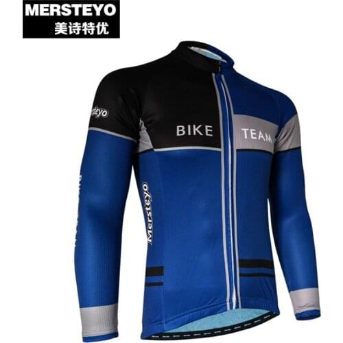 Mersteyo Cycling Jersey Long Sleeve Mens Sports Cycling Clothing Bike Bicycle Clothes Blue Breathable Spring Autumn Long Sleeve
