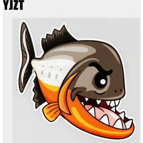YJZT 12.7CM×12.6CM Cute Cartoon Piranha Cool PVC Decal Car Sticker 11C-0121