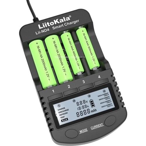 LiitoKala Lii-ND4 NiMH/Cd charger aa aaa charger LCD Display and Test battery capacity For 1.2V aa aaa and 9V batteries