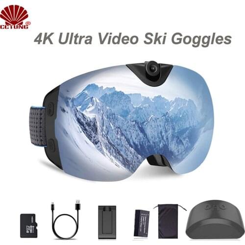 4K Ultra Video Ski-Sunglass Goggles Camera with Super 1080P 60fps Video Recording Anti-Fog Snowboard UV400 Protection Lens