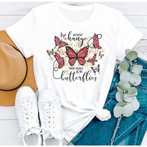 Female Tee Tops 90s Watercolor Butterfly Trend Style Summer Short Sleeve Women Fashion Clothes Print Tshirt Graphic T-shirt