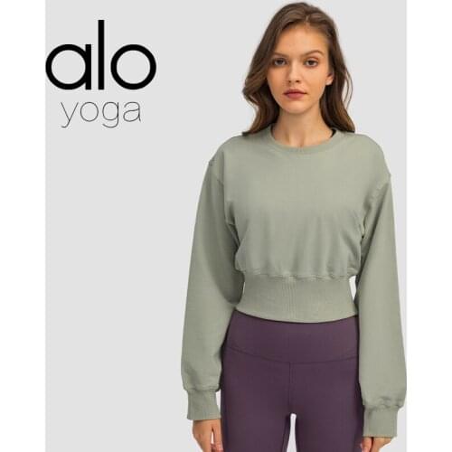 Alo Yoga Autumn Winter Yoga Long Sleeve Women Korean Style Outdoor Sports Fitness Short Loose Casual Hoodies Solid Pilates /40
