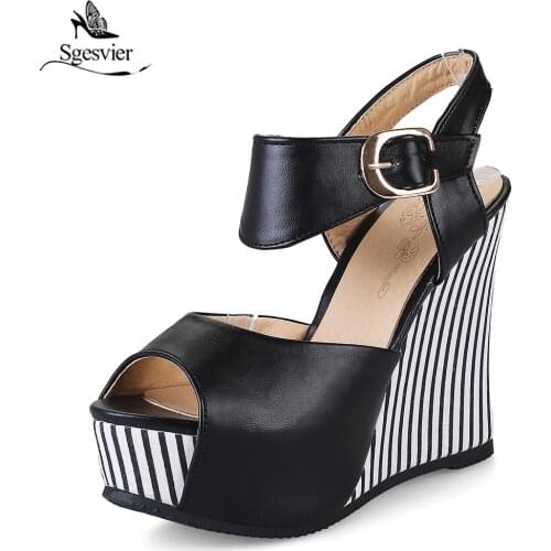 Sgesvier Women Concise Platform Open Toe Casual Shoes Woman Sandals Stripe Wedges Summer Woman Fashion Sandals 4 Colors B120