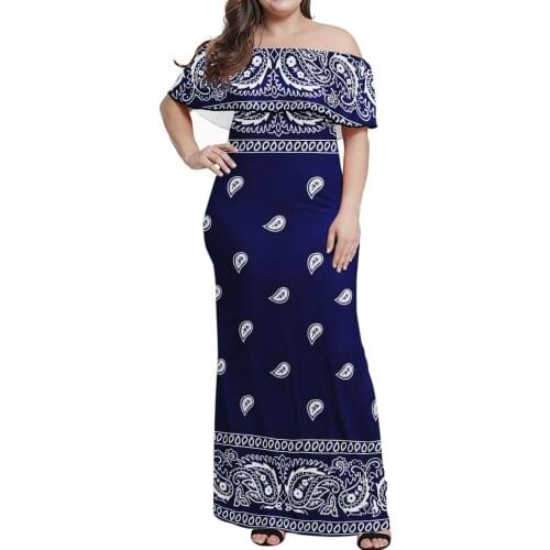 Print On Demand Bandana Print dress Style Womens Party Clothing One Shoulder Dresses Plus Size Sexy vintage Long Dresses