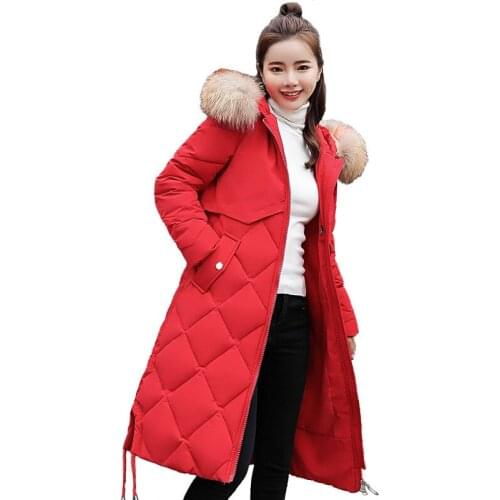 Winter down cotton jacket women parkas long coat fashion Fur collar Hooded tops female Plus size Thick warm Cotton-padded jacket