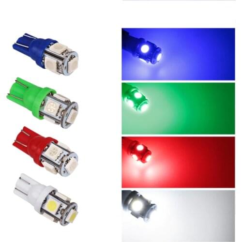 10pcs/Lot T10 W5W LED Bulbs 5050 5 SMD 194 168 Xenon White Wedge Interior Side Dashboard License Light Lamp Car Styling