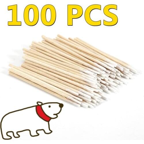 100Pcs Disposable Wood Handle Stick Cotton Swabs Mini Tip Head Buds Detail Corrector Nail Polish Remover Cleaning Tool Makeup