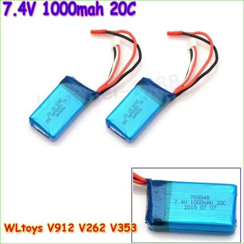 2pcs/lot 7.4V 1000mAh 20C Lion battery for WLtoys V912 / WLtoys V262 / WLtoys V353 battery WLtoys V333 battery