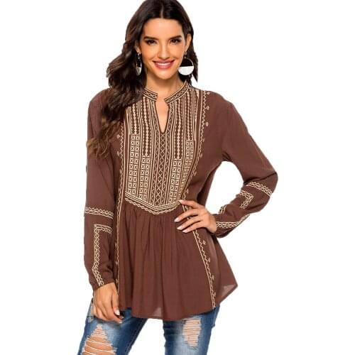 Le Luz 100% cotton Floral Embroidery Blouses Shirt boho Spring Mexican Shirt Long Sleeve Plus Size Front 3xl Ethnic Shirt 2021