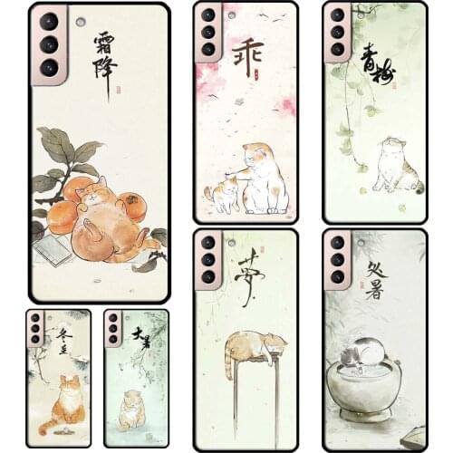 Japanese Cat Culture Aesthetic Art Soft Case For Samsung Galaxy S21 S20 FE Note 20 Ultra Note 10 S8 S9 S10 Plus Phone Cover