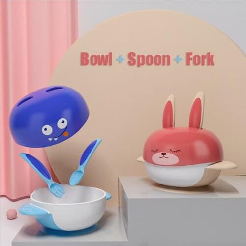 Baby Fall Prevention Sucker Bowl Tableware Set Feeding Bowl With Forks And Spoons For Learn To Eat Training Cutlery As Kids Gift
