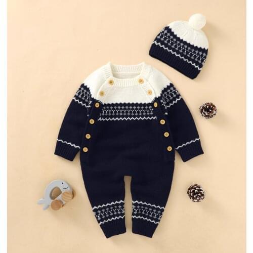 Baby Rompers Long Sleeve Newborn Infant Bebes Sweaters Hats Clothes Sets for Toddler Kids Boys Girls Jumpsuits Outfits 2pcs Wear