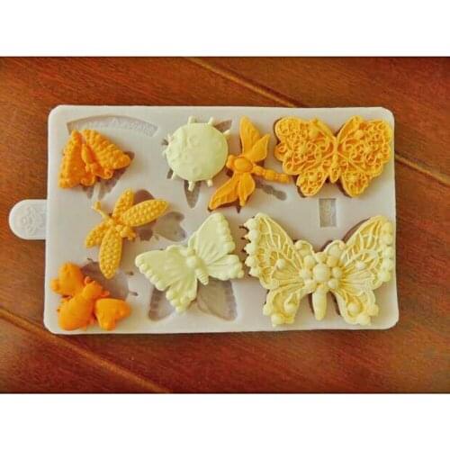 DIY double sugar cake mould dragonfly butterfly beetle insect animal collection paste food grade silicone mold