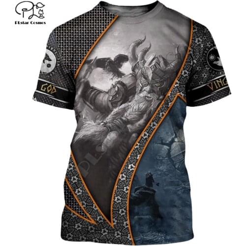 PLstar Cosmos Vikings Armor Tattoo Warrior Viking God Odin Symbol 3Dprint Men/Women Summer Funny Casual Short Sleeve T-Shirts A4