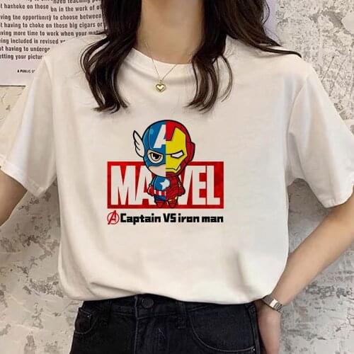 MARVEL T-Shirt Summer Tee Shirt Captain Vs Iron Man Short Sleeve Womens Clothes Dropship Tee Tops Female Fashion