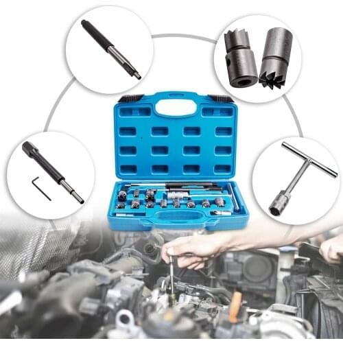 Hot Sale Car Diesel Injector Seats Cutter Set Cleaner Carbon Remover Cutting Tool 17 Pcs